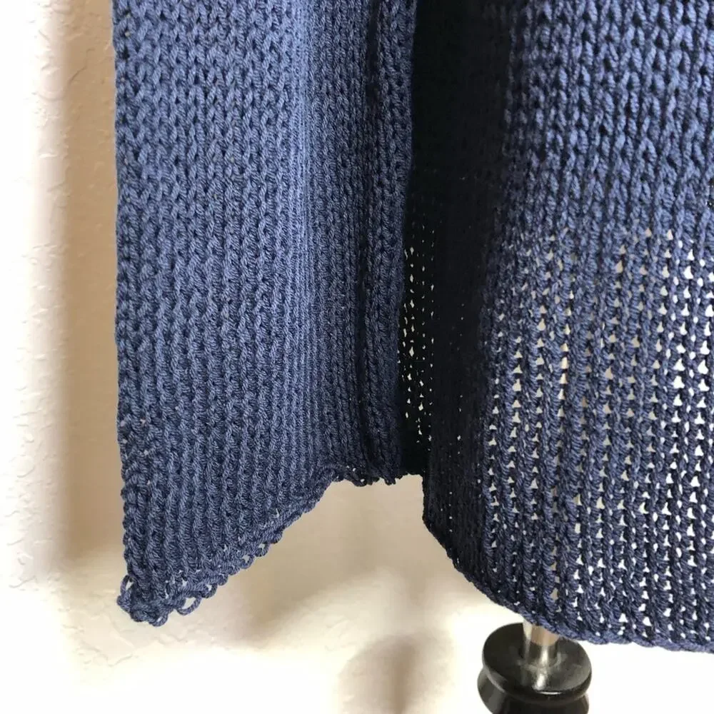 Wooden Ships navy white anchor nautical open knit sweater size Medium / Large ML - Picture 12 of 13